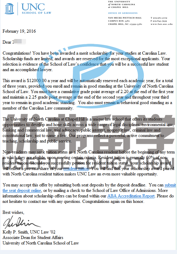 北卡罗来纳大学教堂山分校OFFER 北卡罗来纳大学教堂山分校OFFER