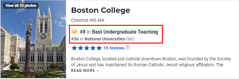 波士顿学院在各大排名的差距，离之大谱?