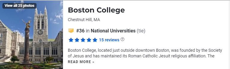 波士顿学院在各大排名的差距，离之大谱?