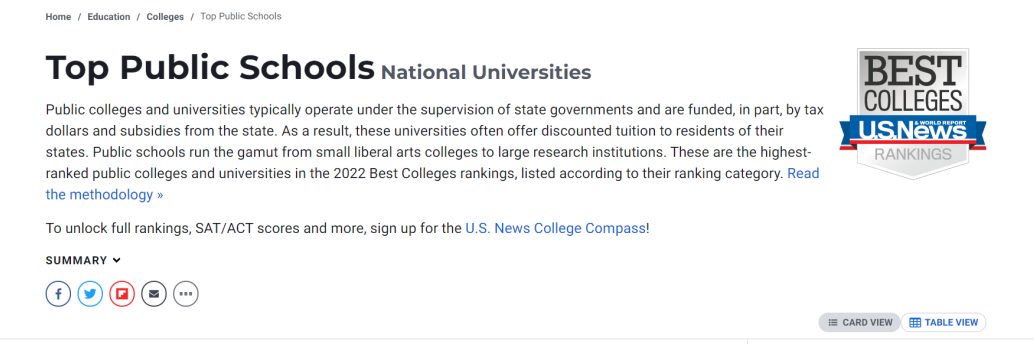 U.S.News发布美国公立大学排行榜，学费友好！