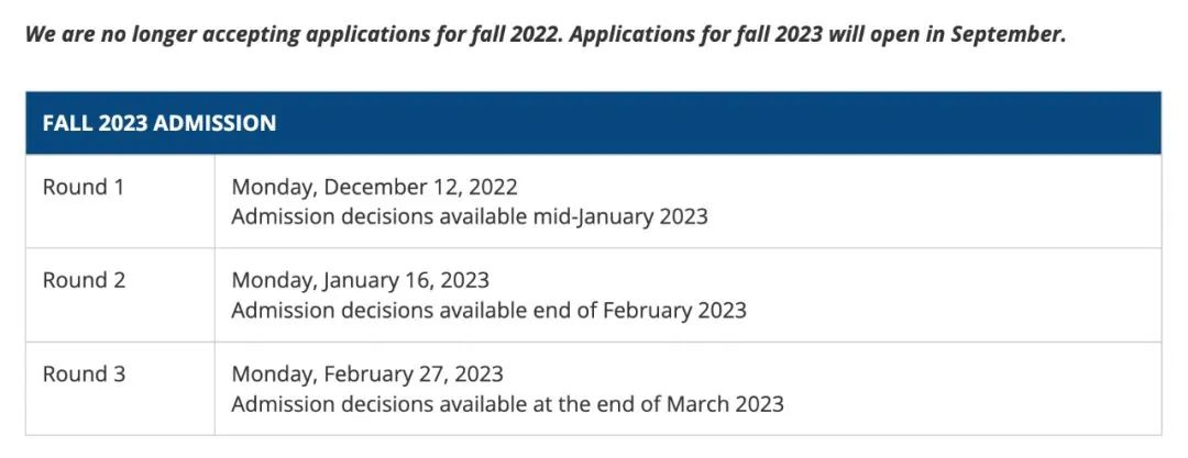 2023Fall美国研究生申请开放及截止日期已发布