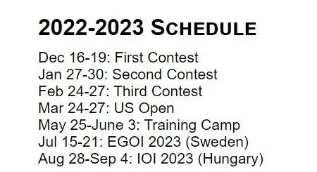 2023年USACO竞赛考试时间安排，参加美国计算机竞赛的走起！