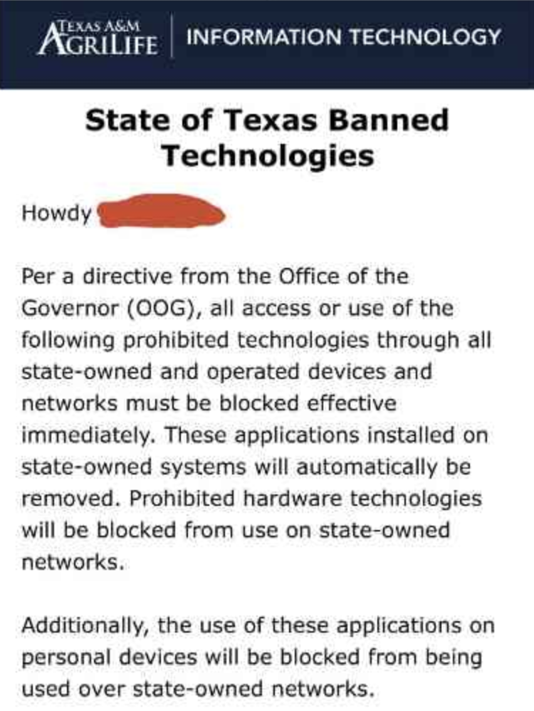 OMG！德州大学禁用微信、抖音、支付宝！