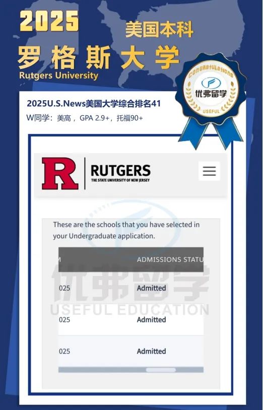 优弗学员罗格斯大学本科录取