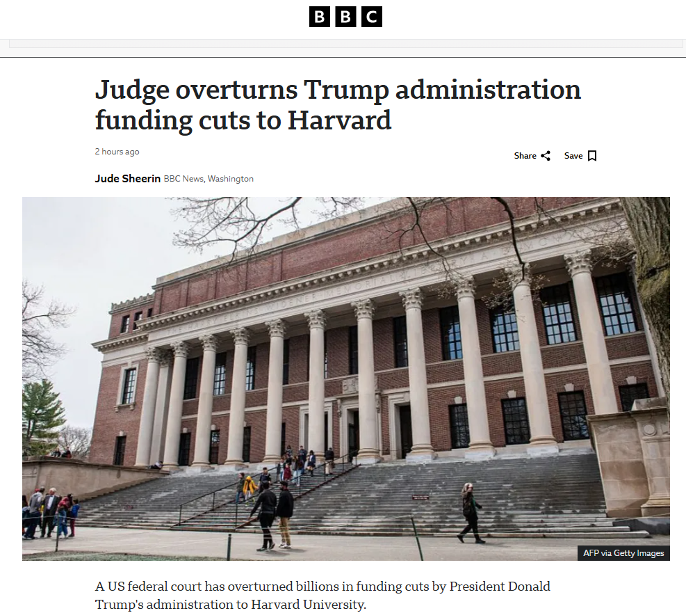 哈佛大学赢了!特朗普败诉,26亿美元科研拨款解冻! 哈佛大学赢了!特朗普败诉,26亿美元科研拨款解冻!