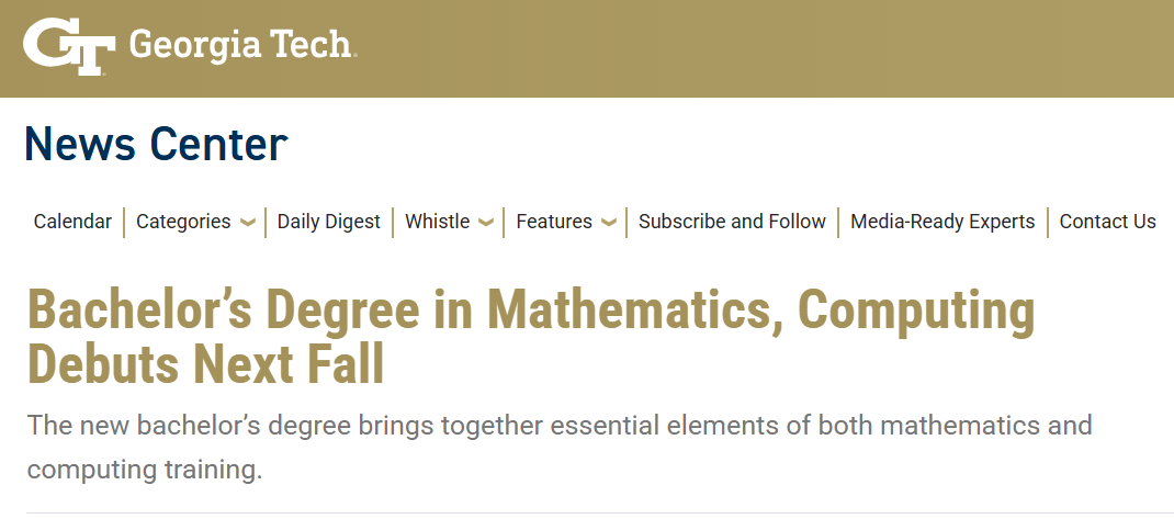 官宣!佐治亚理工学院新设数学与计算领域专业,明年开放 官宣!佐治亚理工学院新设数学与计算领域专业,明年开放