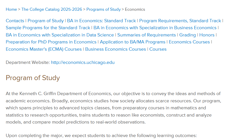 芝加哥大学本科经济学专业